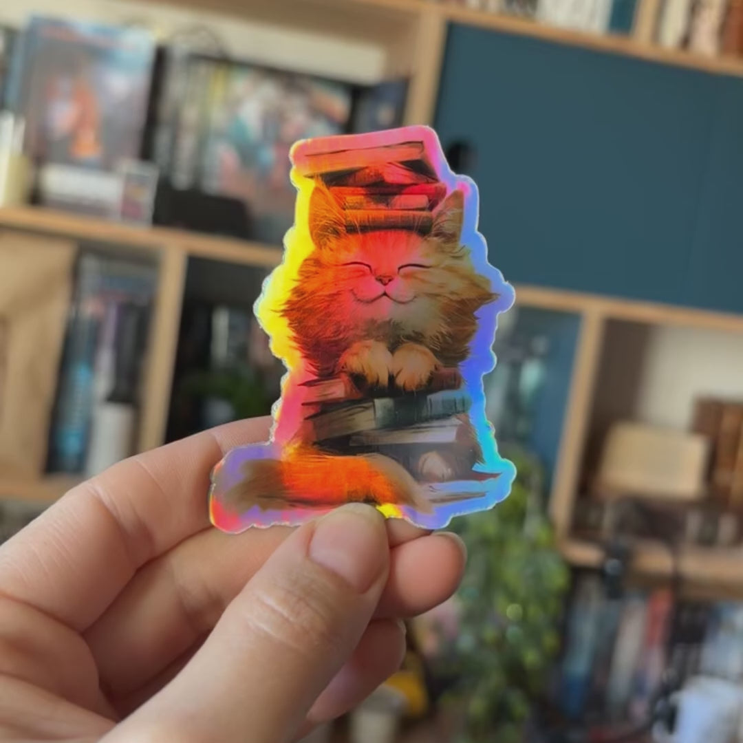 Holografisk klistermærke - Cat & Books