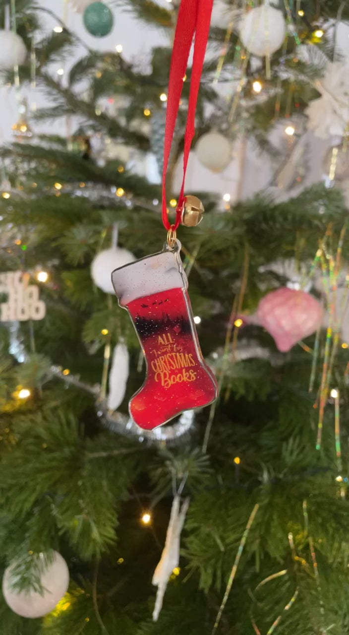 Julepynt med bøger - Red Stocking (All I want for Christmas is Books)