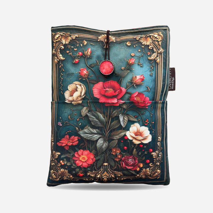 Bogpose booksleeve romance romantisk blomster feminin roser knap lomme overlapp_2 størrelser