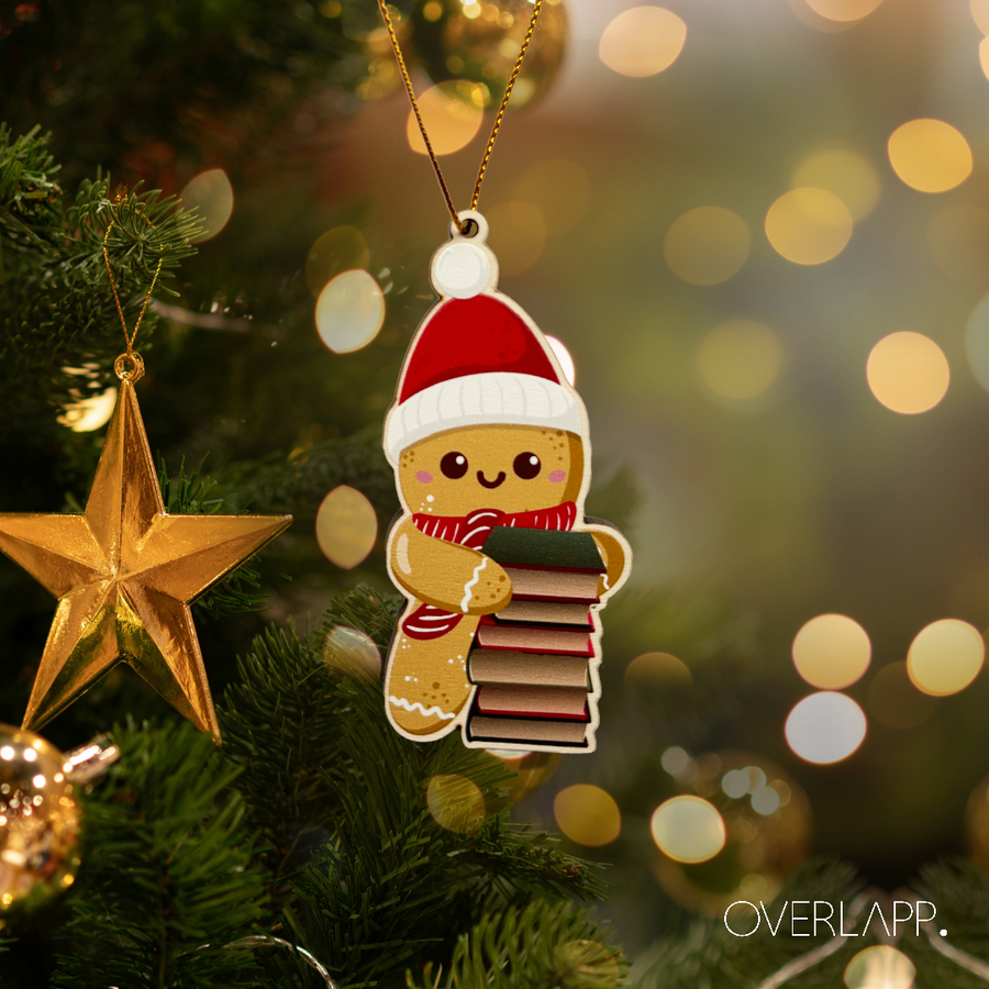 Julepynt i træ - Gingerbread man with books