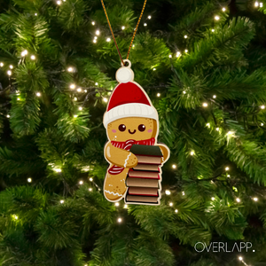 Julepynt i træ - Gingerbread man with books