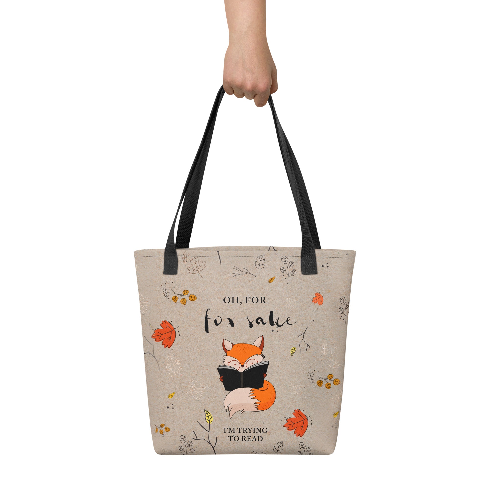 Stor Mulepose med sødt bookish print – "For Fox Sake, I’m Trying to Read"