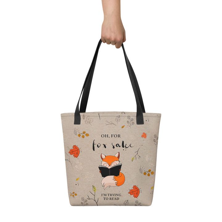 Stor Mulepose med sødt bookish print – "For Fox Sake, I’m Trying to Read"