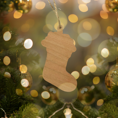 Julepynt i træ - Rød julesok med bøger i (Merry Bookmas)