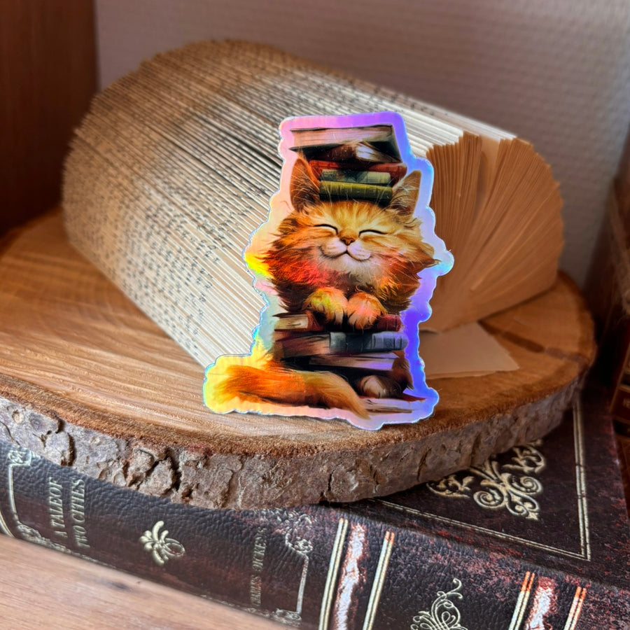 Holografisk klistermærke - Cat & Books