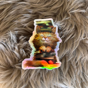 Holografisk klistermærke - Cat & Books