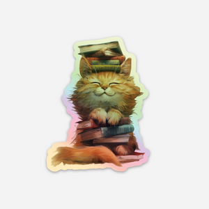 Holografisk klistermærke - Cat & Books