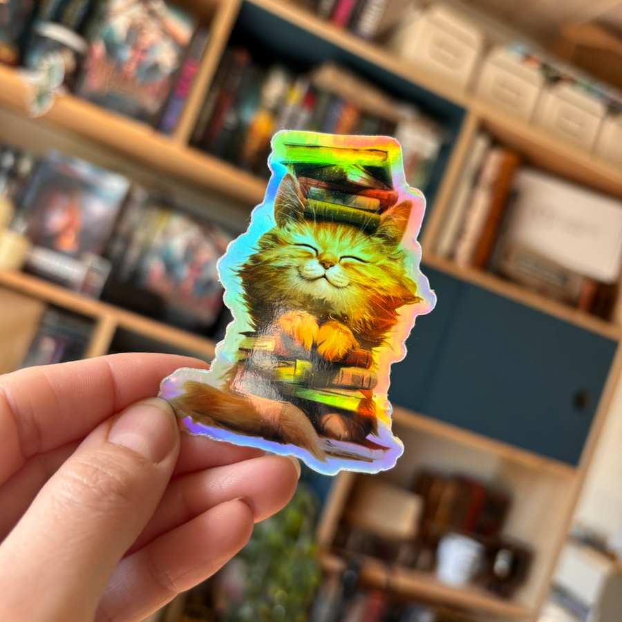Holografisk klistermærke - Cat & Books