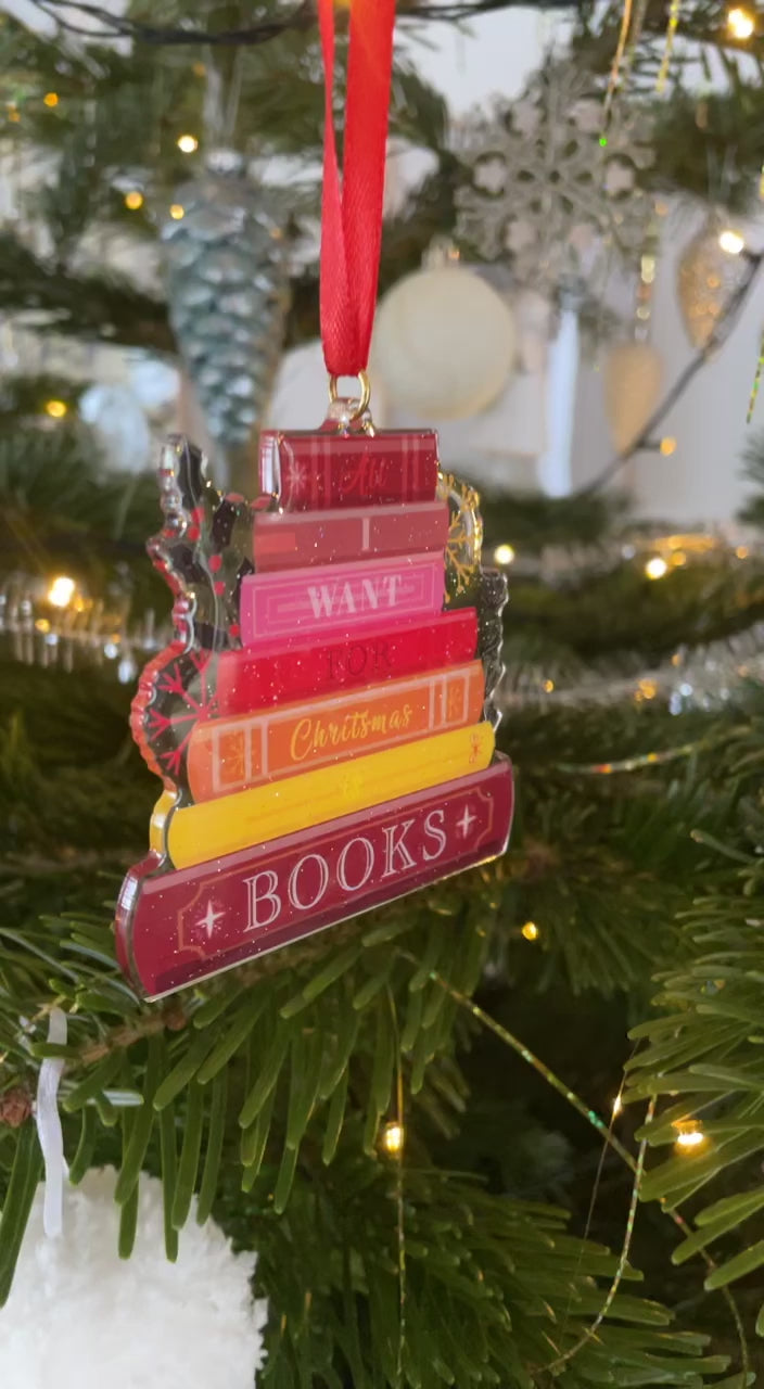 Julepynt med bøger - All I want for Christmas is Books - Bogstak