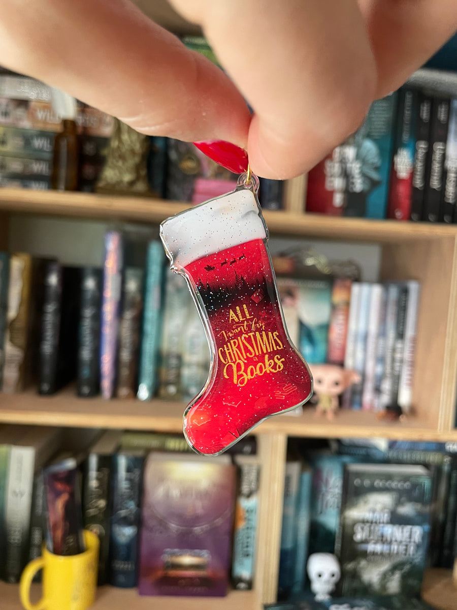 Julepynt med bøger - Red Stocking (All I want for Christmas is Books)