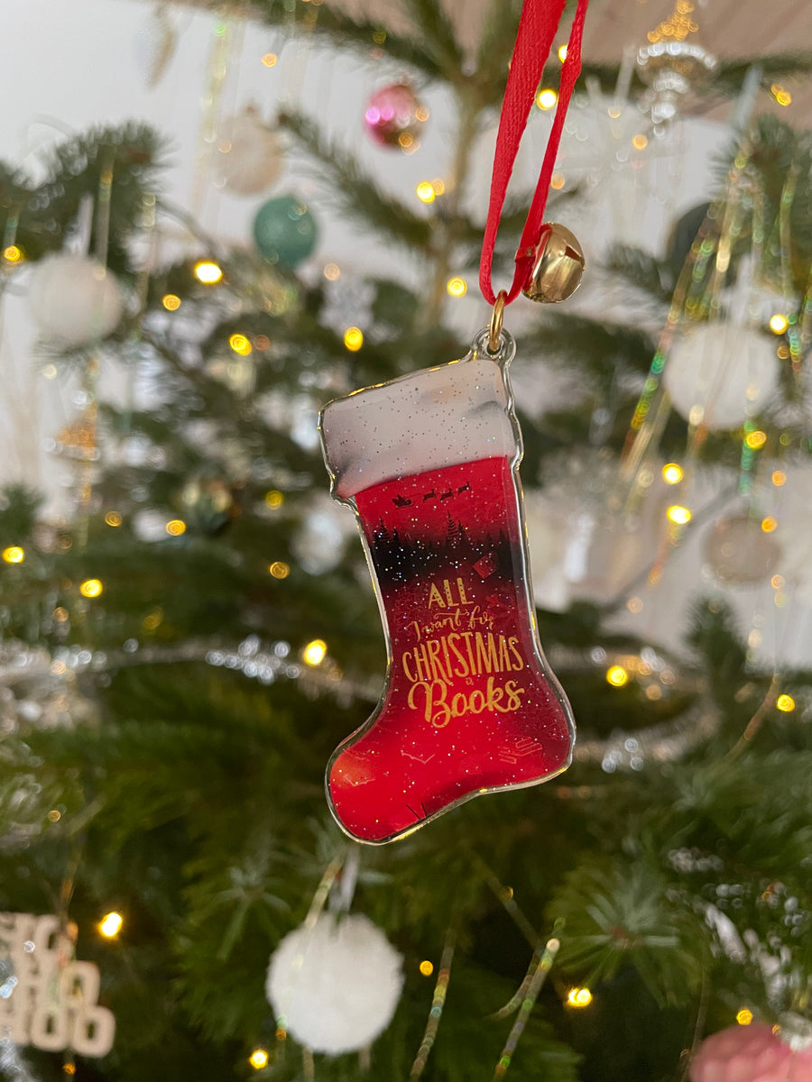 Julepynt med bøger - Red Stocking (All I want for Christmas is Books)