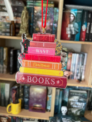 Julepynt med bøger - All I want for Christmas is Books - Bogstak