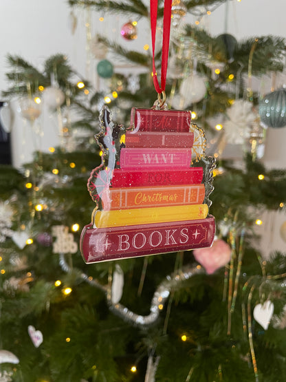 Julepynt med bøger - All I want for Christmas is Books - Bogstak