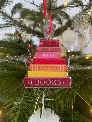 Julepynt med bøger - All I want for Christmas is Books - Bogstak